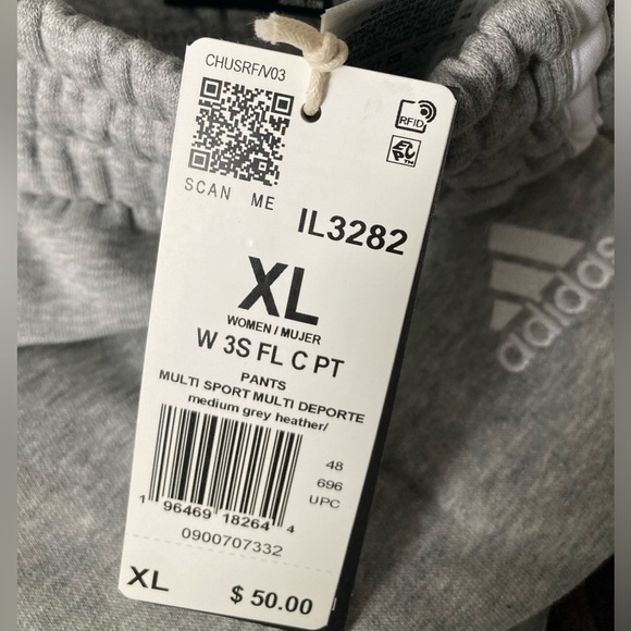 NWT adidas XL sweatpants joggers in grey with 3 white stripes womens - Picture 3 of 5